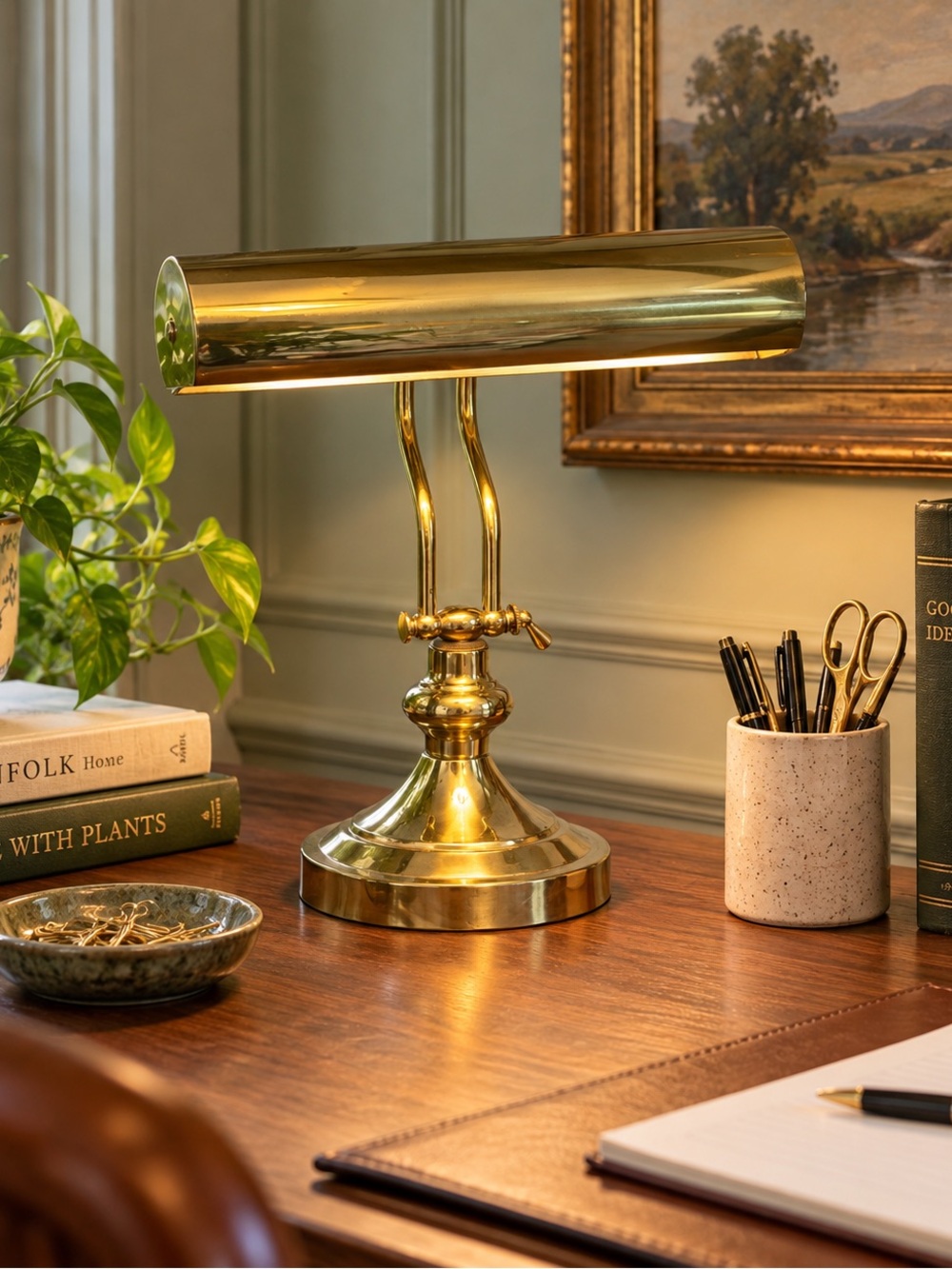 Vintage Brass Banker’s Desk Lamp | Adjustable Piano Lamp
